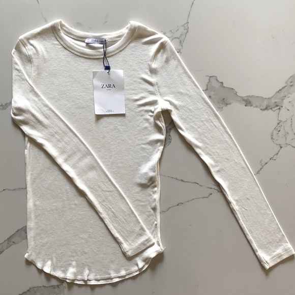 Zara Rib Long Sleeve Round Neck Shirt - Picture 1 of 6